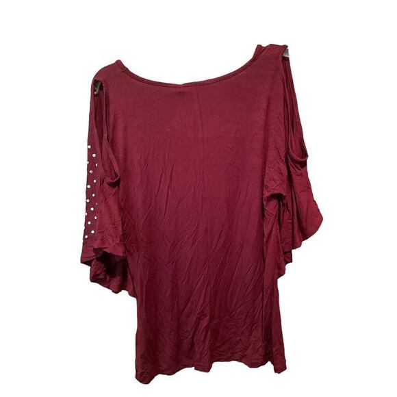 Belldini Top Women's Medium Burgundy Viscose Stretch Round Neck Dolman Sleeve - Picture 2 of 6